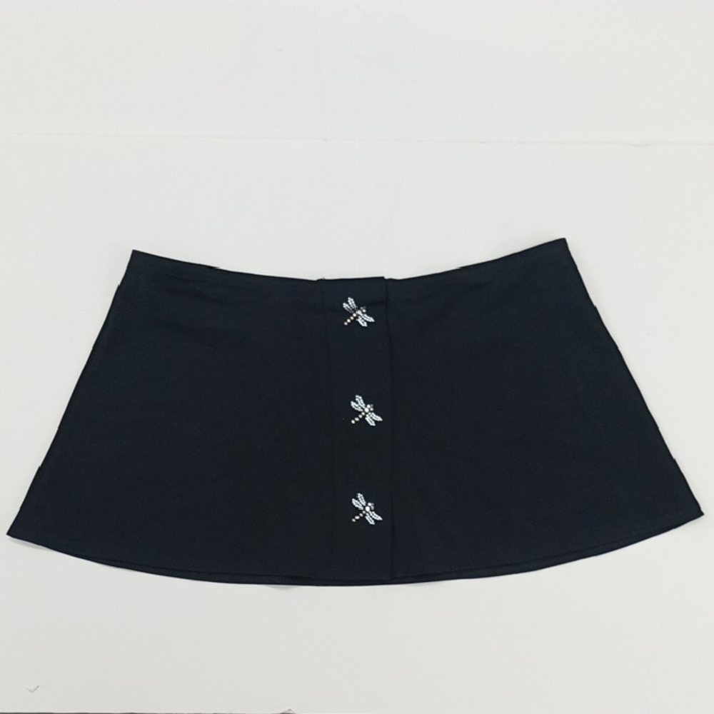 Karla Colletto Swim Coverup Mini Skirt Black with Rhinestone Dragonfly Size L